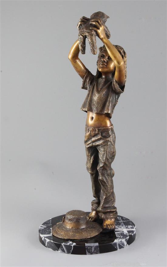 Desmond Fountain (Bermudan, b. 1946). A bronze figure of a young girl holding a teddy bear, height 17in., (plinth a.f.)